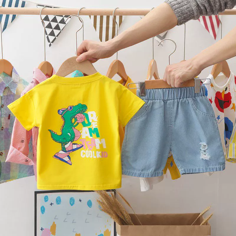 Quần áo trẻ em bé trai bộ đồ mùa hè ngắn tay 2020 quần áo trẻ em mới mùa hè trẻ em xu hướng hai mảnh mùa hè - Phù hợp với trẻ em