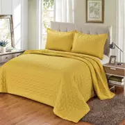 Bông màu tinh khiết được trải giường bằng chăn 3 lớp trải giường mùa hè màu vàng mát 220cmx240cm ba mảnh - Trải giường