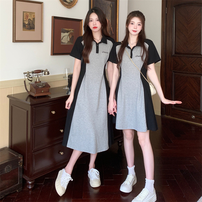 taobao agent Brace, long skirt, summer dress, plus size, polo collar, A-line