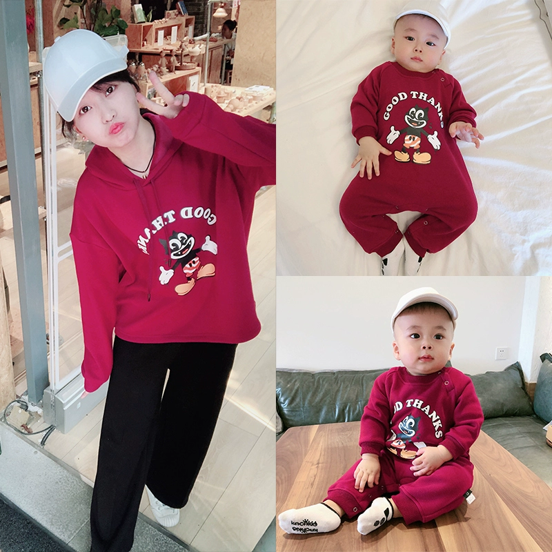 Quần áo trẻ em jumpsuit bố mẹ cho con mặc mùa thu đông cộng với áo len nhung 2019 mới phong cách nước ngoài cho mẹ và bé bộ đồ leo núi - Trang phục dành cho cha mẹ và con