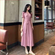 Mùa hè 2019 mới của phụ nữ Pháp eo thon cổ thon thon thời trang váy dài - váy đầm