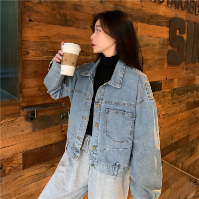 taobao agent Autumn short bra top, sexy denim jacket, plus size, long sleeve, french style