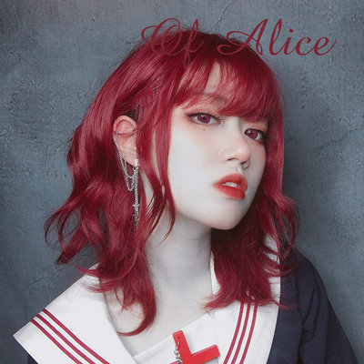 taobao agent +Of Alice+Original Design Diablo Mixed red medium -long curly hair collarbone hair lolita Harajuku wig