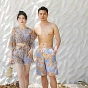 Cặp đôi đồ bơi phù hợp với bikini nữ che bụng thon dài Hàn Quốc mùa xuân dài tay áo cặp đôi đồ bơi chia đôi kỳ nghỉ biển - Vài đồ bơi