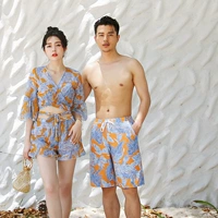 Cặp đôi đồ bơi phù hợp với bikini nữ che bụng thon dài Hàn Quốc mùa xuân dài tay áo cặp đôi đồ bơi chia đôi kỳ nghỉ biển - Vài đồ bơi 	đồ đôi đi biển chụp hình cưới	