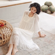 Mùa hè công chúa gió đêm nữ tay áo mỏng váy dài retro sợi tơ lụa Hàn Quốc cổ áo vuông cotton đồ ngủ phụ nữ - Đêm đầm