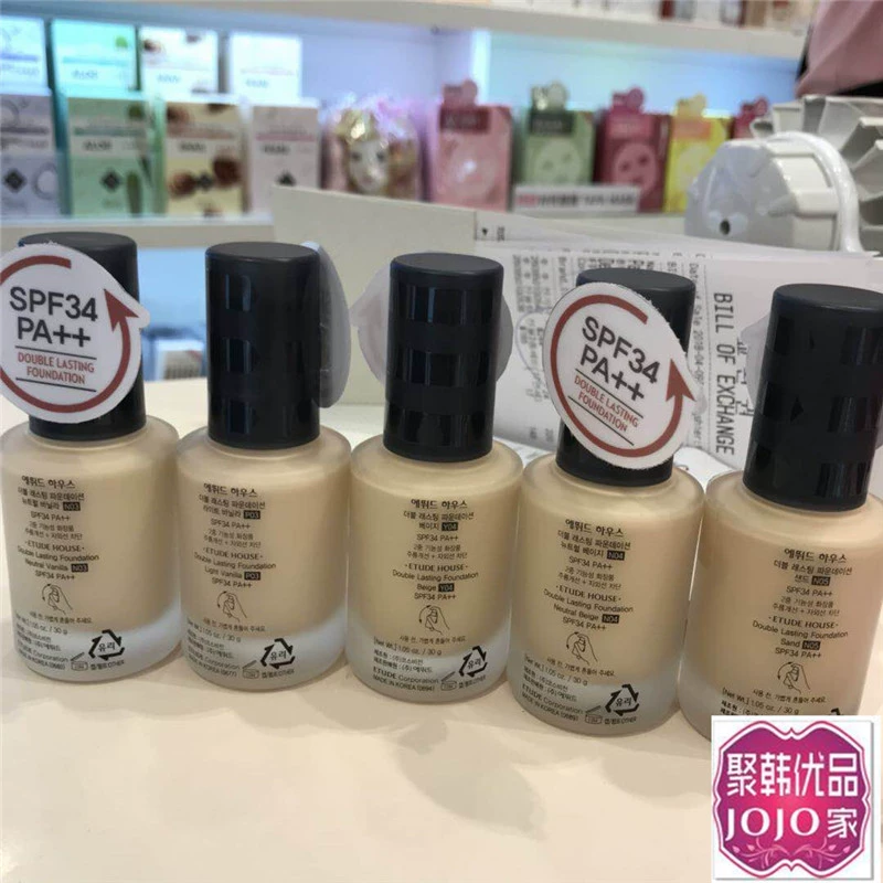 Kem nền Etude House Liquid Foundation Double lâu dài kem che khuyết điểm làm đẹp miếng bông trứng làm sáng - Nền tảng chất lỏng / Stick Foundation