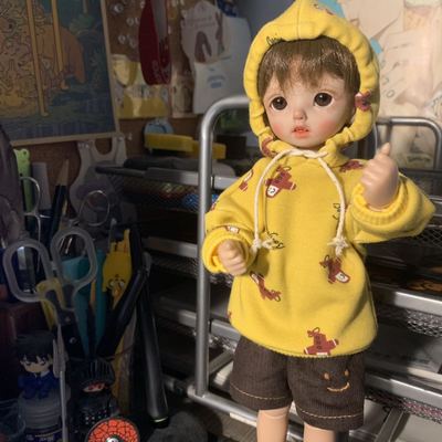 taobao agent [Herbal Doudou Dragon] BJD6 doll jacket jacket jacket yellow pull rope hooded sweater versatile male and female baby
