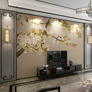 定制电视背景墙壁纸墙纸现代简约客厅卧室影视墙壁画花鸟图案墙布