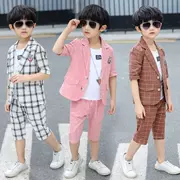 Bộ đồ bé trai kẻ sọc mùa hè cho bé trai Những đứa trẻ lớn bé trai kẻ sọc phần mỏng phiên bản tiếng Hàn giản dị của bộ đồ nhỏ - Suit phù hợp