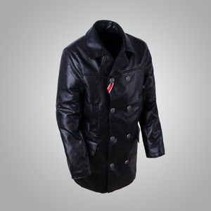 Áo khoác chỉ huy U-Submarine Đức WWII Leather Slim Black Grey Faux Leather Middle German Men Plus Velvet - Quần áo lông thú