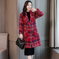 Áo khoác len nữ dài phần 2019 mùa thu mới Hàn Quốc mùa đông cỡ lớn kẻ sọc hoa thô quần áo Nizi áo khoác nữ - Áo Hàn Quốc áo dạ nữ