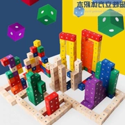 Gỗ màu từ khối xây dựng hạt vuông khối nam châm vuông ba chiều vua dạy học toán đồ chơi giáo dục trẻ em - Khối xây dựng