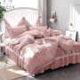 Chăn bông dày bốn mảnh châu Âu siêu mềm mại ngủ nude đôi giường kiểu công chúa gió chăn bông - Bộ đồ giường bốn mảnh bộ ga gối