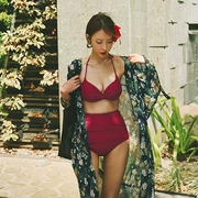 Hồng Kông mua áo tắm mới 2019 màu đỏ nữ cao đến eo che bụng được khoe bikini mỏng ba mảnh gợi cảm tụ tập - Bikinis