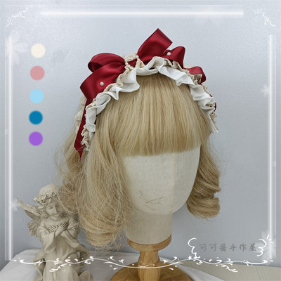taobao agent Free shipping homemade Lolo Tower Japanese bow multi -color pearl satin hair hoop lace lace design niche hairband