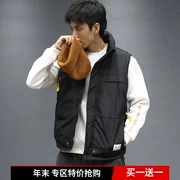 Macheda mùa đông cotton vest nam Nhật Bản cổ áo dụng cụ vest đường phố áo khoác không tay màu đen