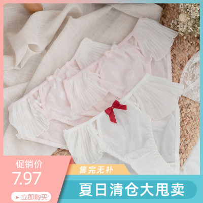 taobao agent Seven three cute lace bows Japanese pants women comfortable cotton chiffon low waist triangle fat times