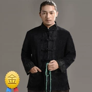 Trang phục dân tộc nam len nam Trung Quốc Tang phù hợp với áo khoác retro Trung Quốc phong cách trung niên mùa đông áo sơ mi nam - Trang phục dân tộc