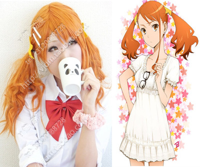 taobao agent Free shipping cos wig that flower has not heard flowers name An Chengzi Anming orange long curly maid anime