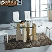Hiện đại đơn giản kính cường lực tròn bàn ăn nhà hàng đá cẩm thạch tự nhiên travertine nhà máy sản xuất trực tiếp tùy chỉnh - FnB Furniture