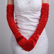 婚纱手套加长褶皱过肘手套长新娘手套演出礼服手套白色
