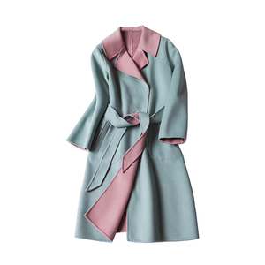 2018 mùa thu và mùa đông mới hai mặt hai mặc màu cashmere áo khoác nữ phần dài chất béo mm là mỏng kích thước lớn áo len