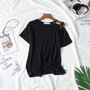 Dissipate văn học bầu không khí ~ 18 mùa hè tắt vai ngắn tay áo mỏng vòng cổ áo T-Shirt 804FG88123 lưu huỳnh