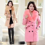 Mùa thu và mùa đông Hàn Quốc phiên bản của cổ áo lông thú lớn nữ áo dài đoạn kích thước lớn áo len Slim mỏng dày clip không có khả năng bóng