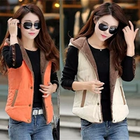 Phiên bản Hàn Quốc của áo vest cotton tự trồng trùm đầu mùa thu và mùa đông ấm áp áo khoác ngắn vest nữ áo khoác nỉ nữ