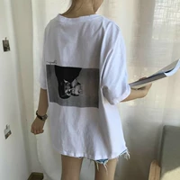 Hàn quốc ulzzang phong cách Harajuku bf mùa hè Hàn Quốc phiên bản của lỏng hoang dã retro nhân vật trắng ngắn tay T-Shirt nữ sinh viên áo phông rộng