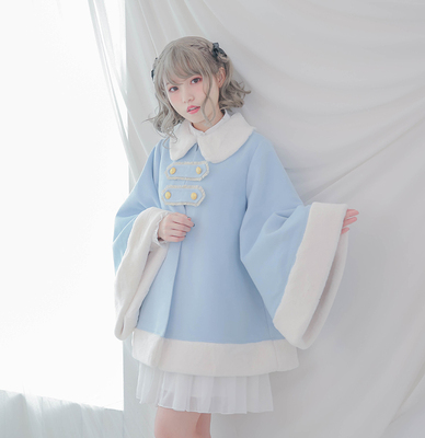 taobao agent [Dolly Delly] Original Harajuki Winter Winter Winter Warm Velvet Cloak Cloak -style Jishu Coverer Women's Light Blue