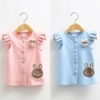 Bé bunny vest 2018 mùa thu mới trẻ em Hàn Quốc mặc cô gái mặc trẻ em bay tay áo vest wt-6161 ghi le jean cá tính cho bé