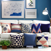 Màu xanh mô hình hình học đệm Bắc Âu bông và vải lanh hiện đại đơn giản pillowcase mô hình phòng khách nhà sofa đệm