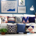 Màu xanh mô hình hình học đệm Bắc Âu bông và vải lanh hiện đại đơn giản pillowcase mô hình phòng khách nhà sofa đệm Trở lại đệm / Bolsters