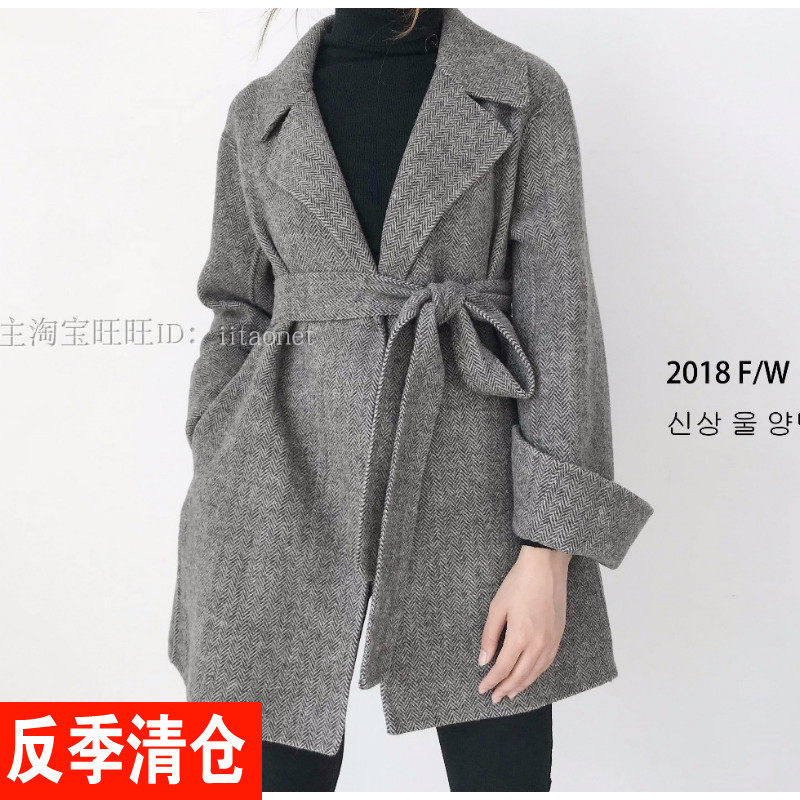 Hàn quốc người mới may lông cừu áo len cashmere coat thường xuyên vành đai thắt lưng ngắn với rơi vai cổ áo lớn nữ