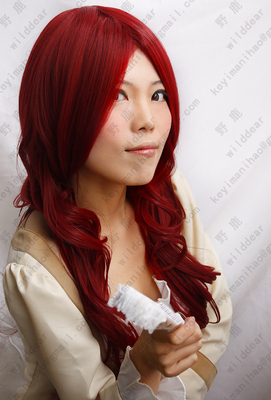 taobao agent Red universal wig, helmet, 80cm, cosplay, curls, natural look