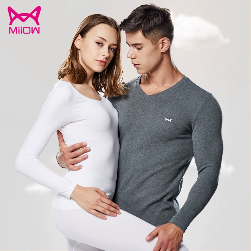 Bộ đồ Catman Lycra V-cổ nam và nữ trung niên nam quần áo mùa thu đồ lót cotton mỏng màu trắng đáy quần len mùa thu - Phù hợp với nóng lên