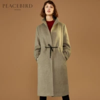Taiping chim phụ nữ lông dài thẳng mùa đông khí chất đơn giản dây rút eo áo len trùm đầu - Trung bình và dài Coat áo dạ nữ đẹp