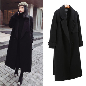 Chống mùa giải phóng mặt bằng Hàn Quốc phiên bản của đầu gối áo len màu đen nữ mùa đông lỏng tie trong áo len dài hai mặt