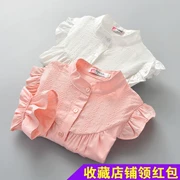Cô gái áo sơ mi sừng tay áo dài tay áo mùa xuân và mùa thu mô hình mới của Hàn Quốc phiên bản của áo bông cô gái nhỏ công chúa hoang dã áo sơ mi bé