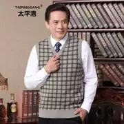 Mùa xuân và mùa thu trung niên nam len vest vest V-len len cashmere áo len nam trung niên đan mùa đông cha