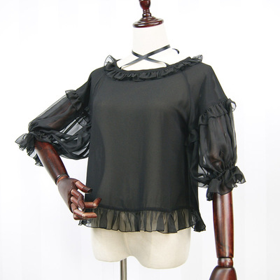 taobao agent [Dolly Delly] Original*Cicada Yu*Summer chiffon lantern sleeve bottom shirt shirt and shirt shirt