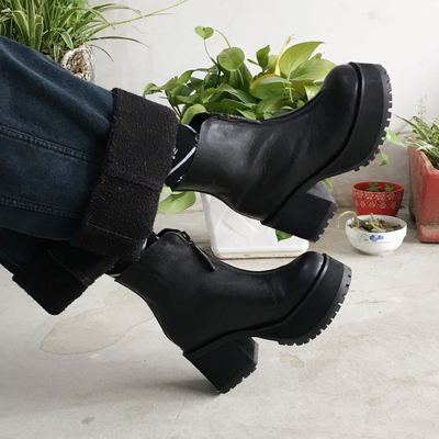 taobao agent Antaina leather thick heel shoes and ankle short boots small size shoes long and short -legged disabled shoes customized 7634