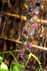 Украшения на руку 天然彩色西瓜碧玺原石镶嵌个性手链手工镶嵌设计师独款豪华手链