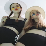 Phiên bản Hàn Quốc 2018 của bộ bikini xẻ eo cao hai mảnh mới in hình áo tắm liền thân màu - Bộ đồ bơi hai mảnh