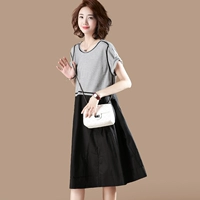 Đồng bằng gỗ tương phản màu khảm đầm nữ mùa hè 2018 mới ngắn tay cao eo Hàn Quốc phiên bản là mỏng Một từ váy nữ OY3049 thời trang nữ