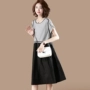 Đồng bằng gỗ tương phản màu khảm đầm nữ mùa hè 2018 mới ngắn tay cao eo Hàn Quốc phiên bản là mỏng Một từ váy nữ OY3049 thời trang nữ