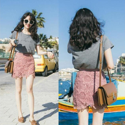 韩版镂空包臀一步裙chic短裙女夏季a字裙高腰蕾丝半身裙2018新款-淘宝网