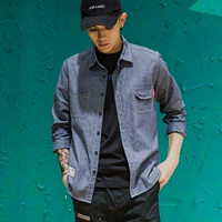 Mùa thu mới màu rắn denim áo sơ mi dài tay nam Harajuku retro hoang dã áo khoác mỏng áo sơ mi sinh viên shop quần áo nam